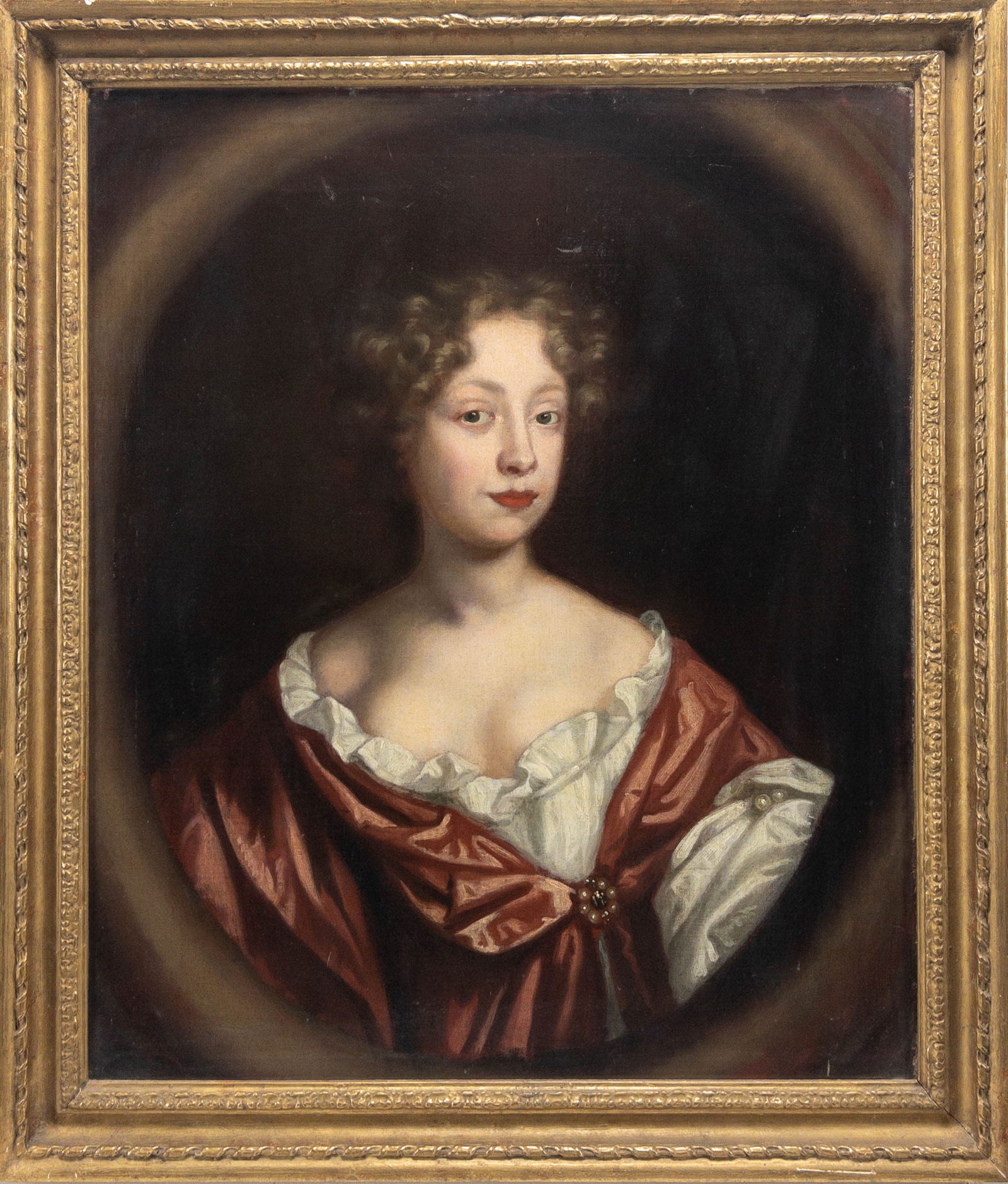 19th C. Portrait of young French woman in red satin dress (1 of 5)