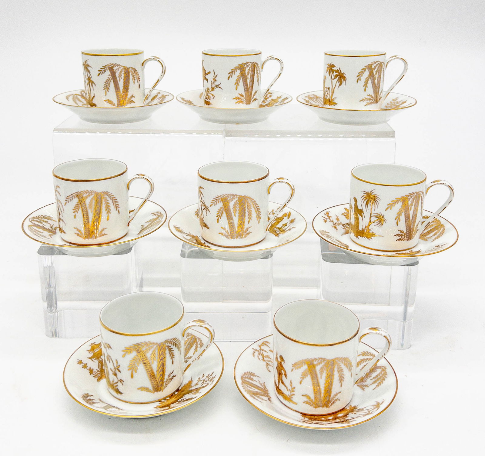 8 Tiffany Private Stock Le Tallec Cups & Saucers, Dore Chinois Cirque (1 of 8)