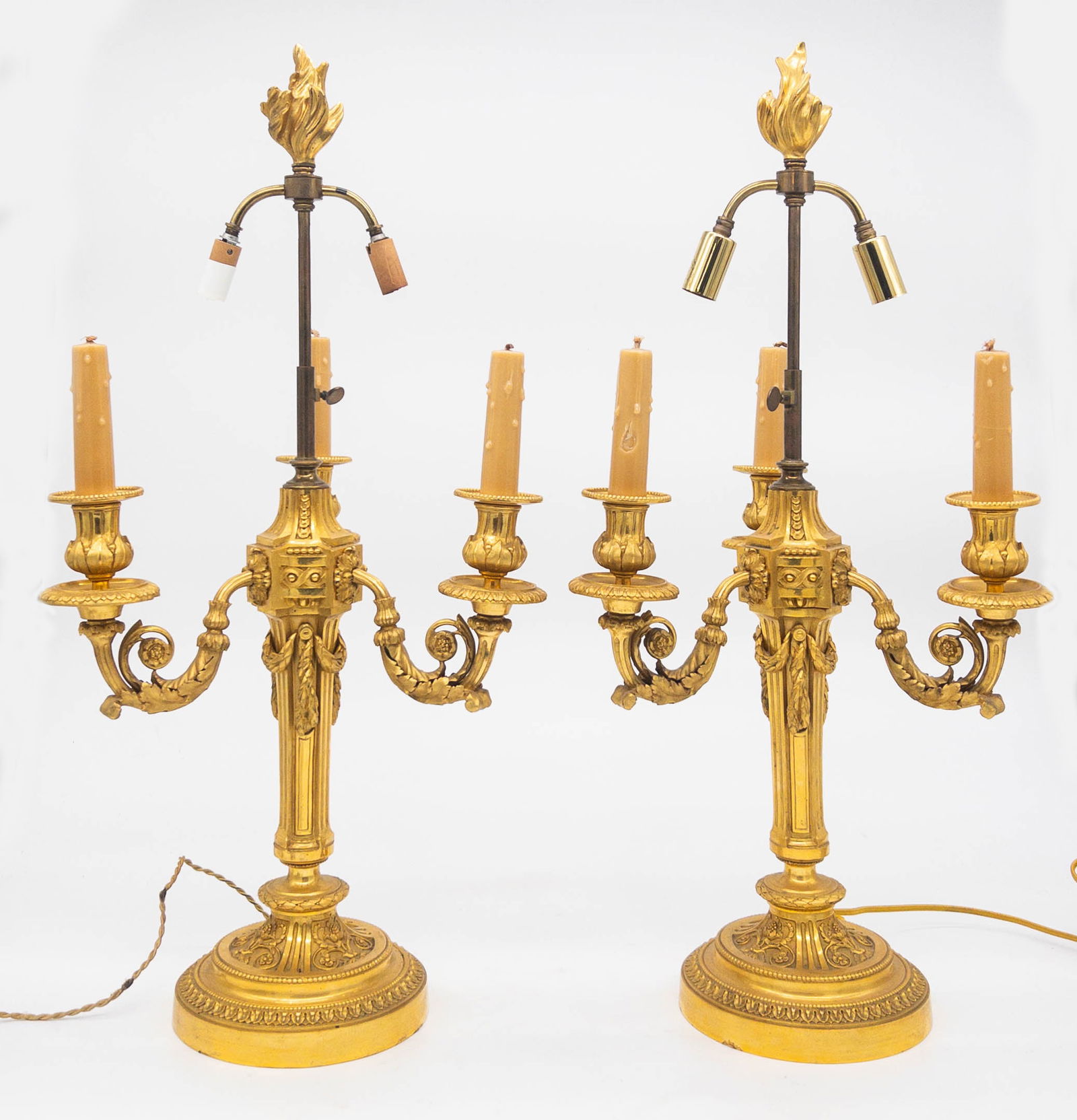 Pair of French Gilt Bronze 3-Arm Candelabra Lamps (1 of 7)