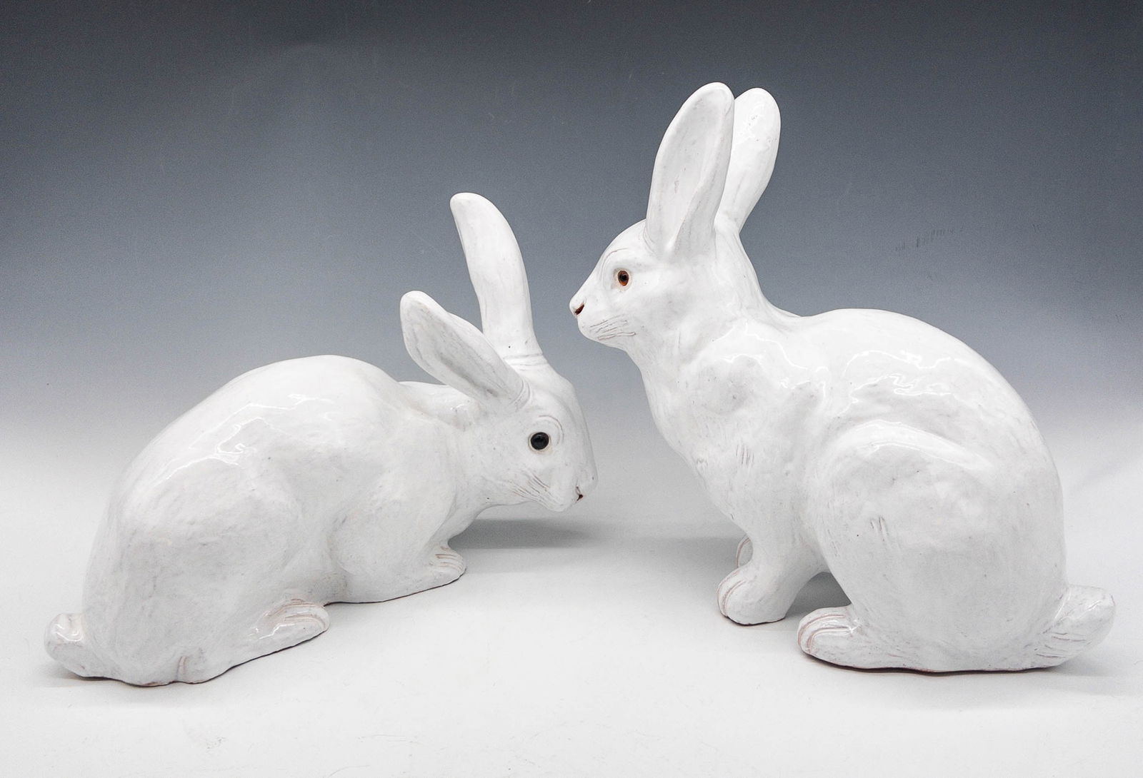 Two French Bavent Normandy Glazed Terracotta Garden Bunny Rabbits (1 of 9)