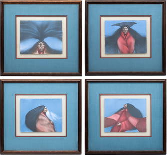 Frank Howell, Gift of the Crow Messenger: Suite of 4, 1984: Frank Howell, Gift of the Crow Messenger: Framed Suite of 4, 1984. Limited Edition: 4 Lithographs, All signed and numbered 52/150. Images: 8"x10". Frames: 18" x 19 1/2". From the Edition of 150.