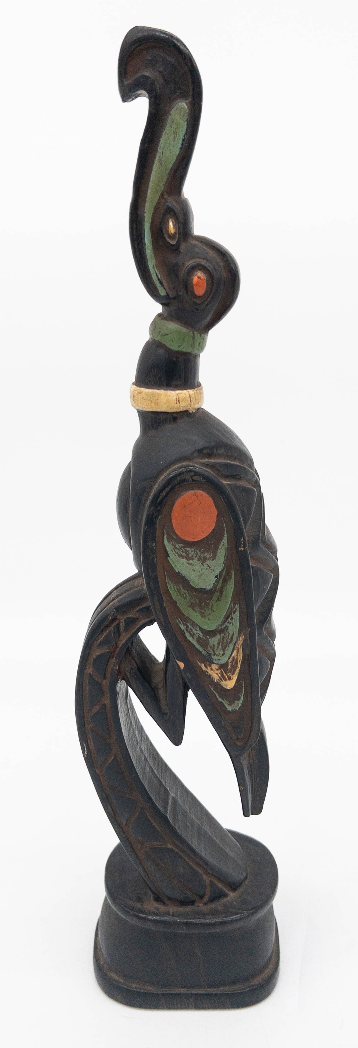 South Pacific Wooden Albatross, Lombok Island or Bali: South Pacific Carved Wooden Albatross, Lombok Island or Bali. Paint Decorated. 17" tall. Old repair where bird is connected to its perch.