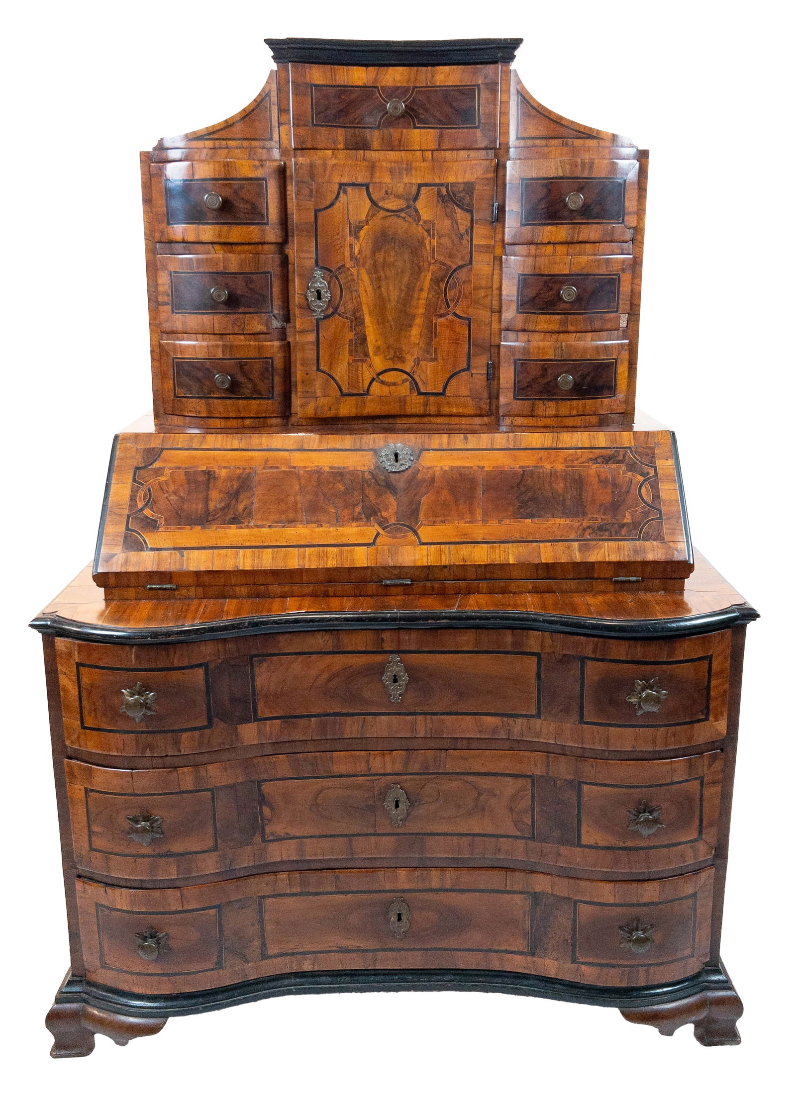 South German Baroque Inlaid Drop Front Secretary Desk (1 of 8)