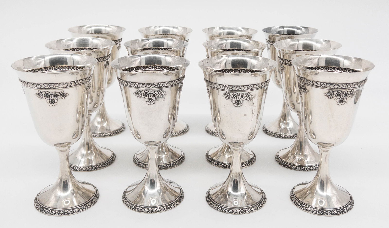 Set of 12 Fisher Sterling Silver Rose Bouquet Goblets (1 of 5)