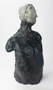 Stephen De Staebler Bronze Sculpture, "Man with Lip-Eye": Bronze Sculpture by Stephen De Staebler (American, 1933-2011), titled "Man with Lip-Eye", 1981. This sculpture is a cast bronze representation of an abstracted human male torso with head,