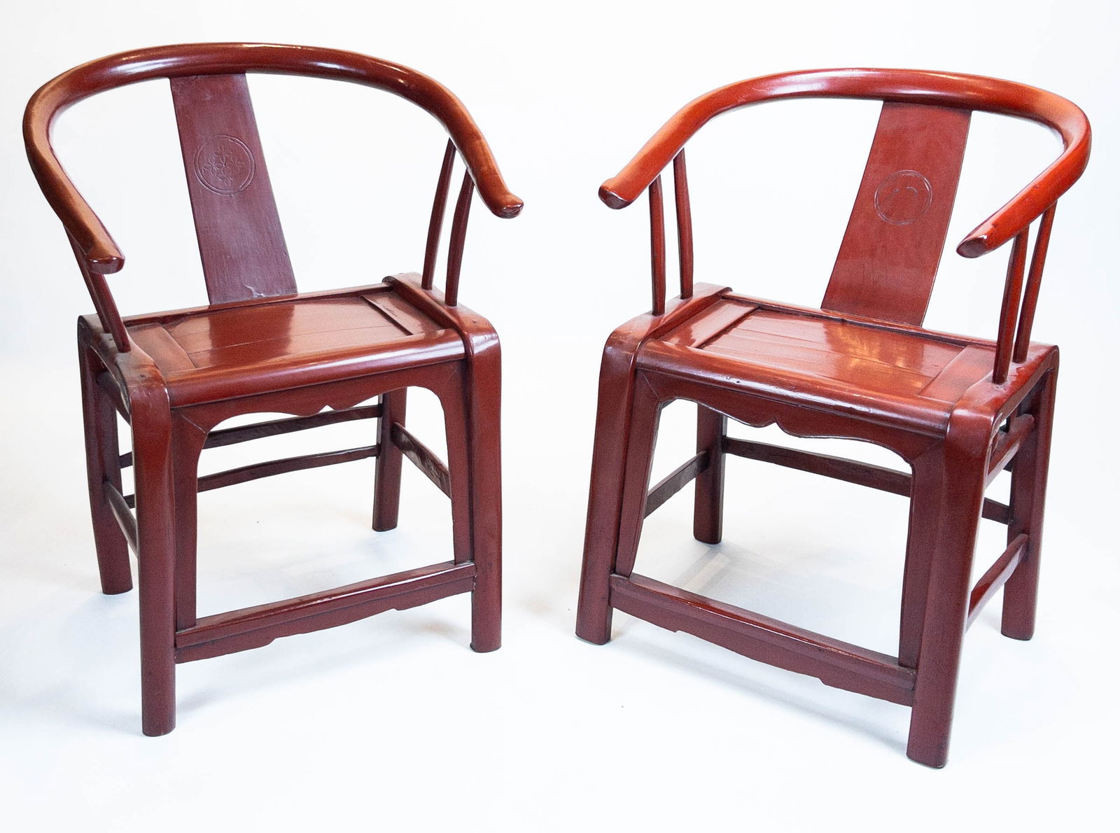 Two Chinese Ming-Style Red Lacquer Horseshoe Armchairs (1 of 6)