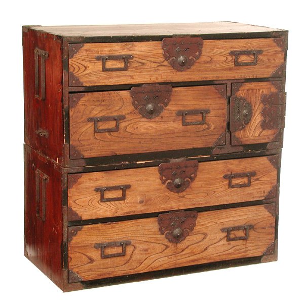 Japanese Tansu Cabinet: TANSU. Japanese Tansu stacking cabinet, 34.5"h x 33.5"w x 17.25"d, very good condition.
