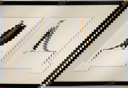 Erte "Ready for the Ball" Diptych 1981 Signed Serigraphs: Erte "Ready for the Ball" Diptych 1981 Signed Serigraphs. Beautifully mounted in an art deco frame. Signed in pencil lower right and numbered lower left 21/300. Images together measures appx 35" wide