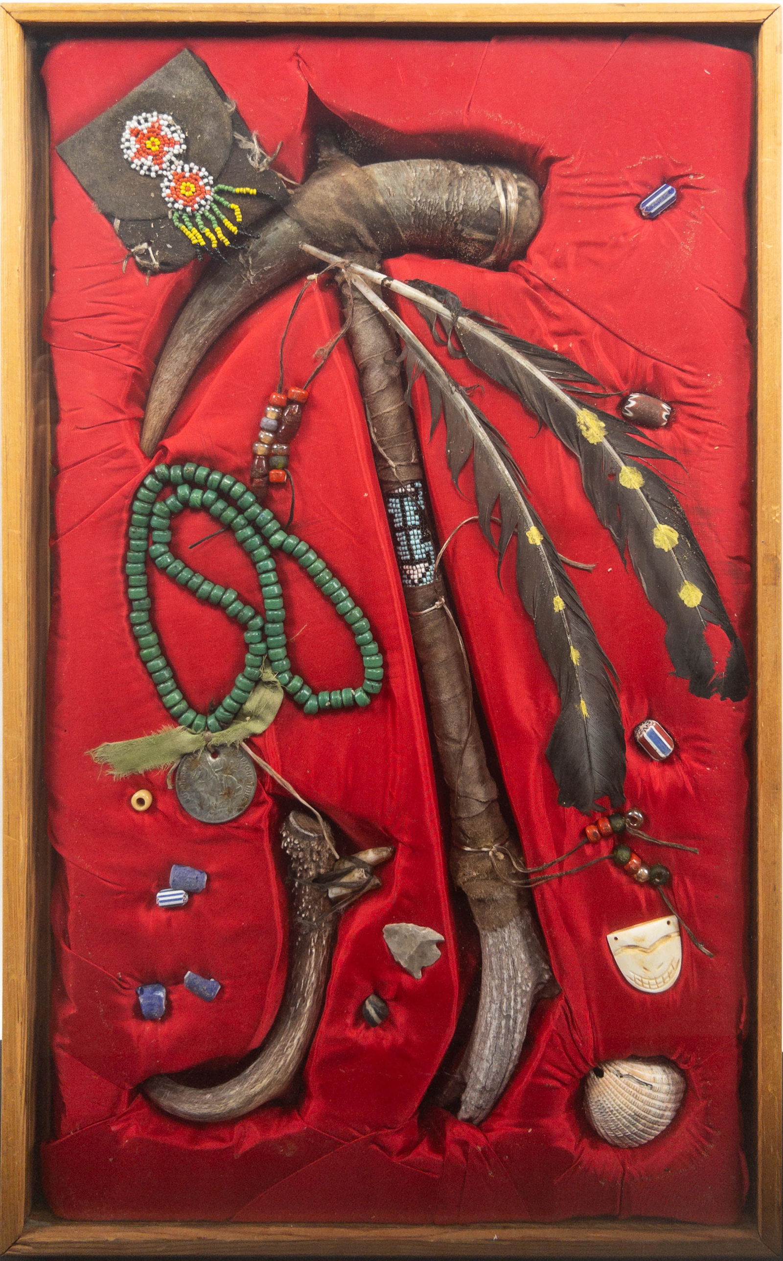 Native American Diorama w/ Tomahawk, Apache Coin, Beads (1 of 4)