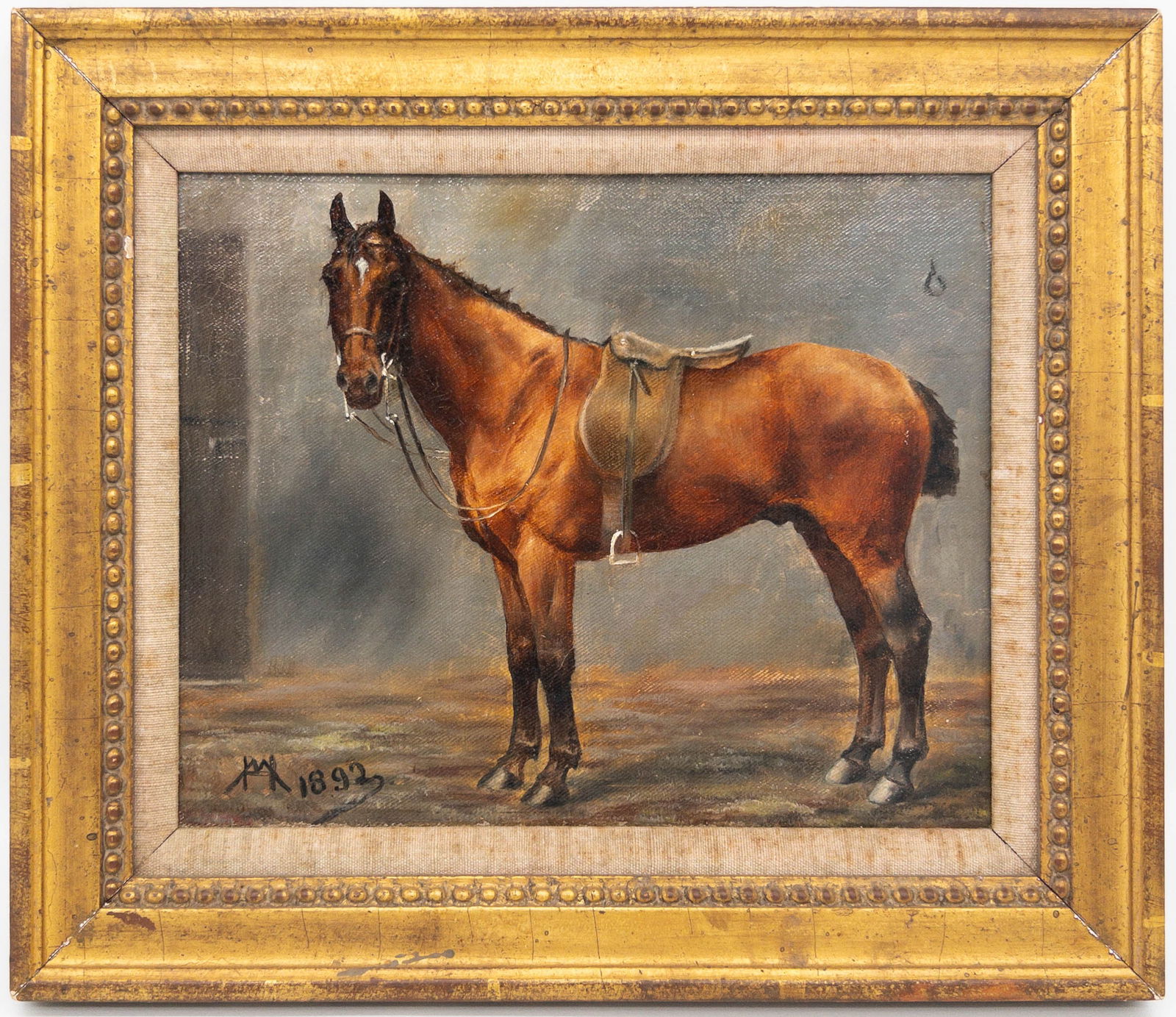 1892 Saddled Horse Oil On Canvas Board Painting (1 of 5)