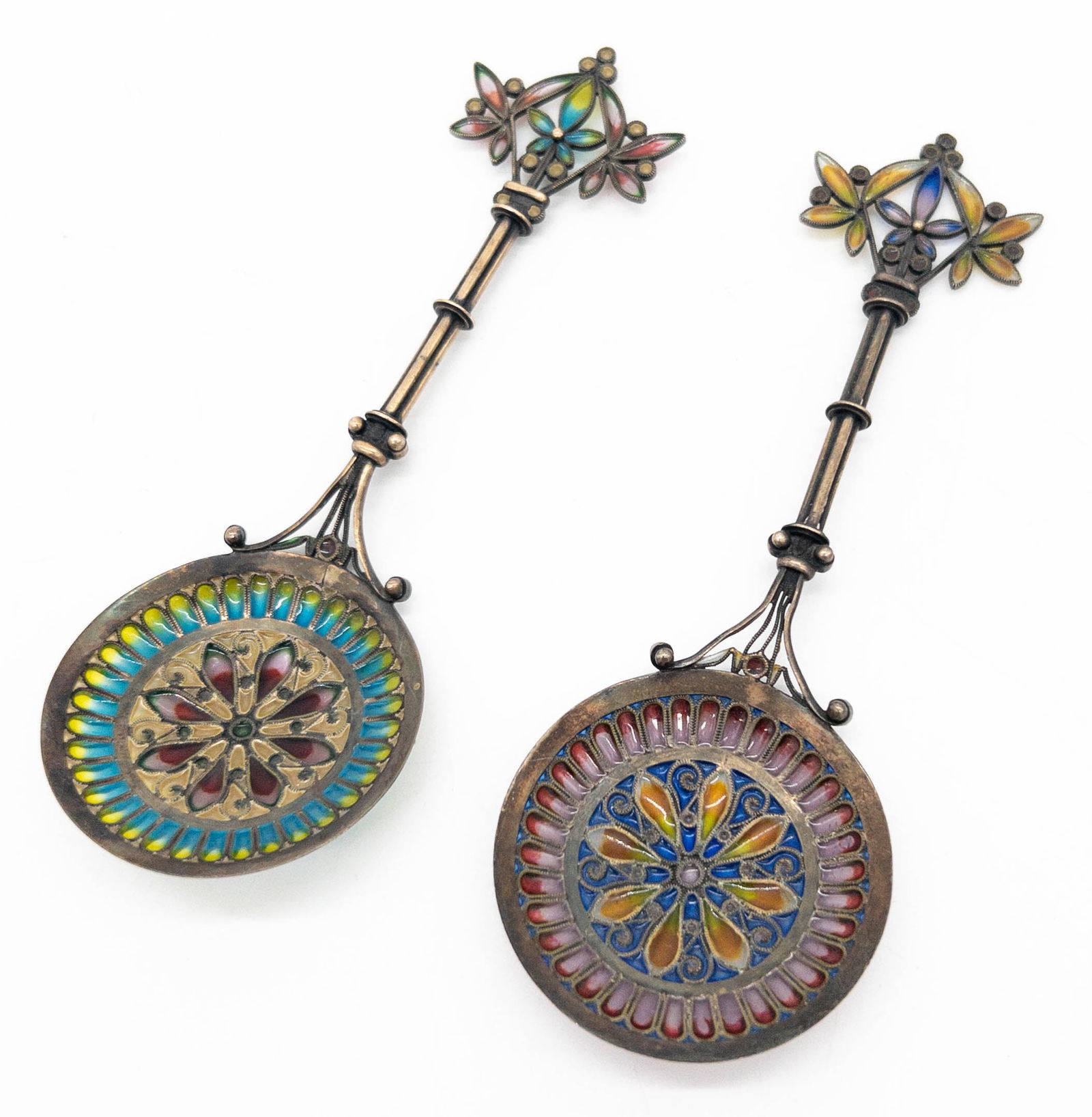Pair of Two Jacob Tostrup Silver & Plique-a-jour Spoons (1 of 6)