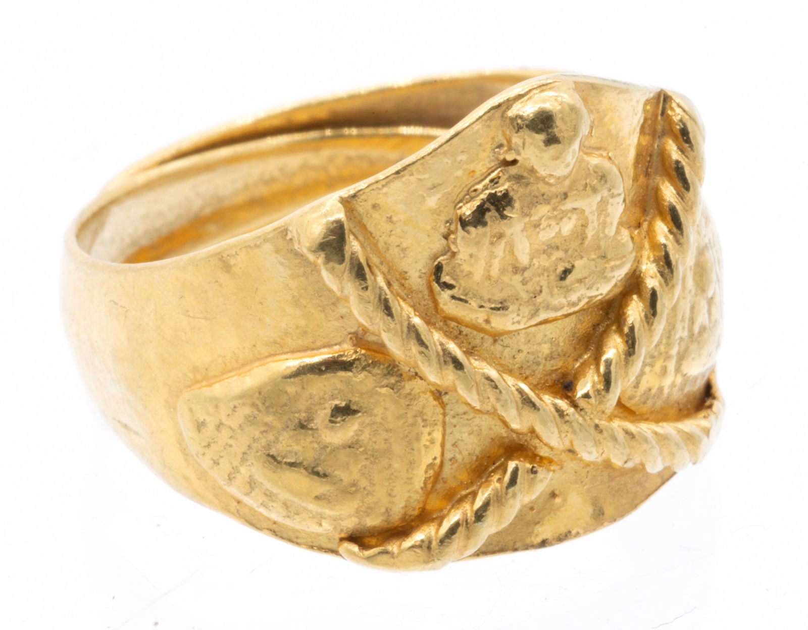 24k Yellow Gold Ring with Buddha, Chinese characters (1 of 5)
