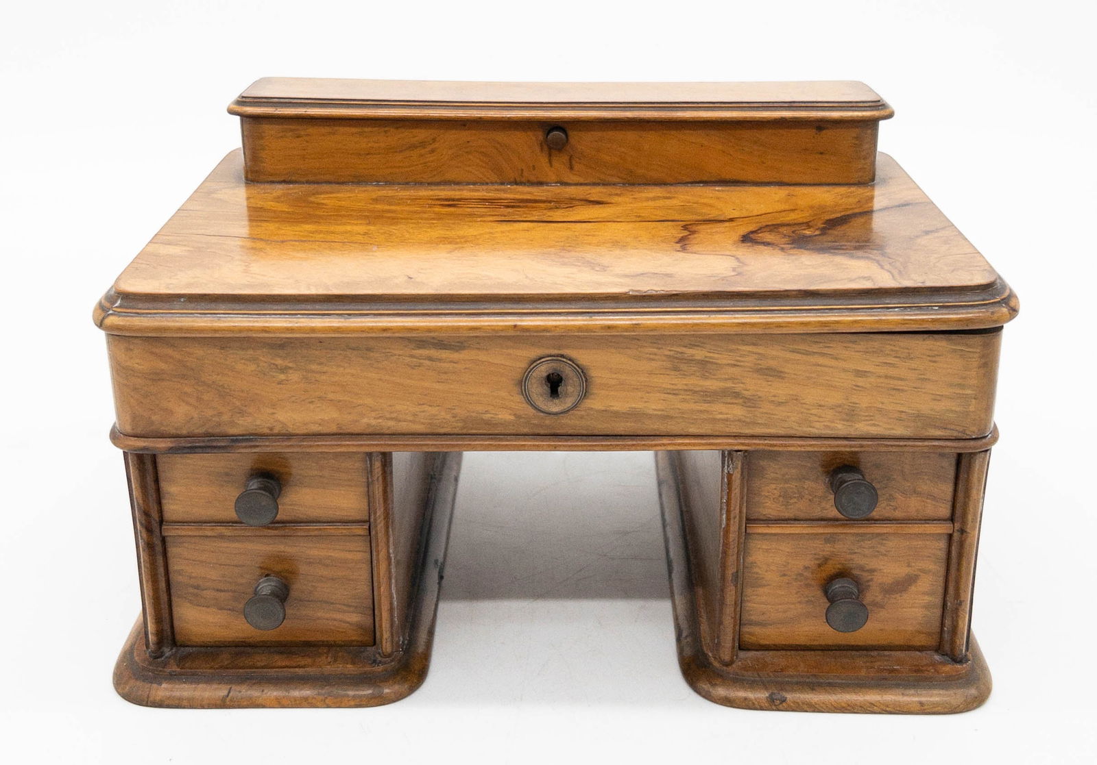English Miniature Walnut Desk with Double Inkwell Desk Set (1 of 7)