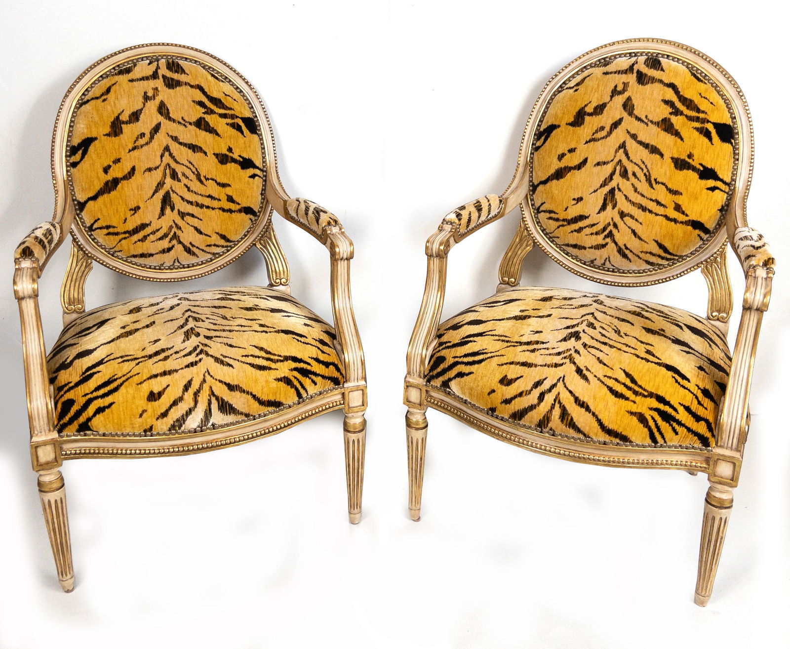 Pair of Michael Taylor French Style Tiger Armchairs (1 of 5)