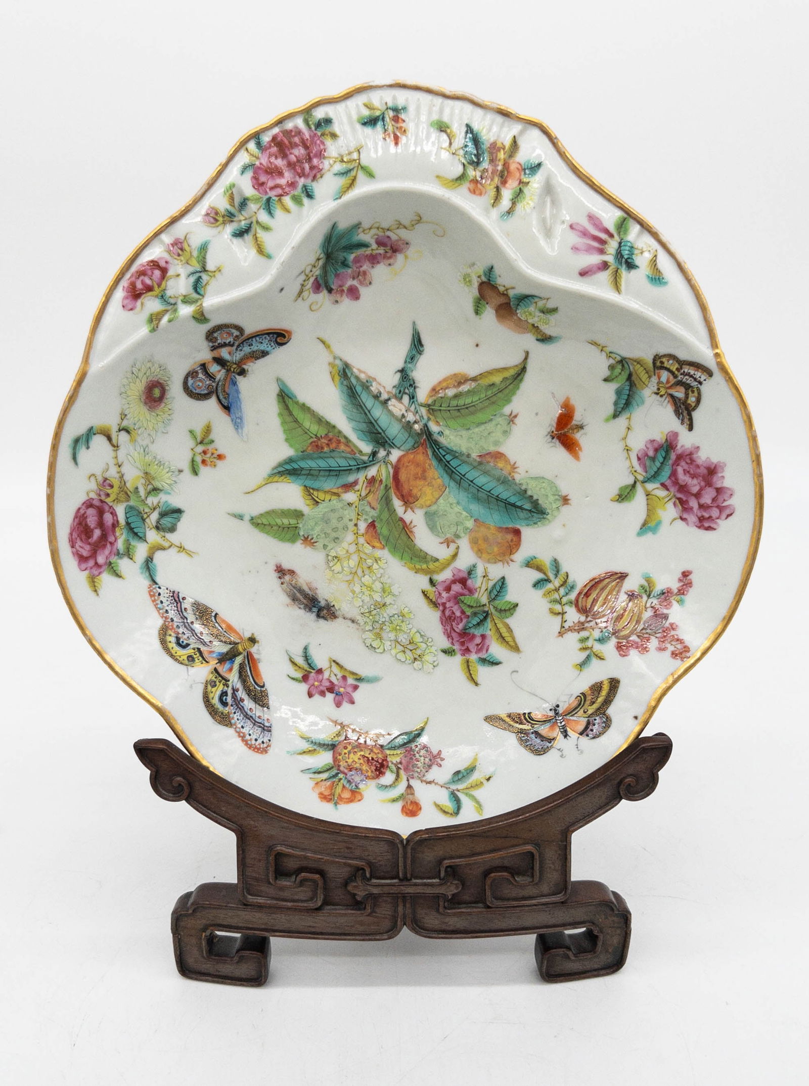 Chinese Floral and Butterfly "Shaving" Dish on Stand (1 of 7)