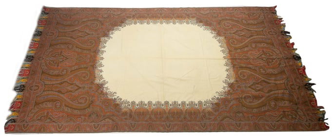 19th C. Paisley Shawl w/ White Center, 123" x 62"