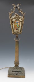 "Street Light" Brass Table Lamp with Glass Panels