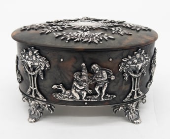 19th C. English sterling silver oval jewel casket