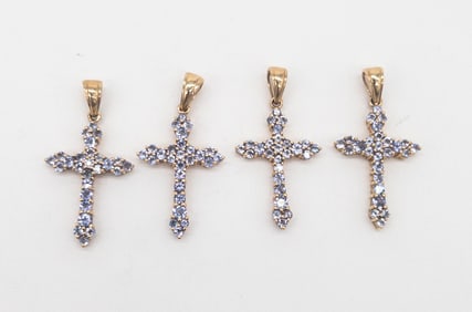 Four (4) 14k Gold & Tanzanite Cross Pendants