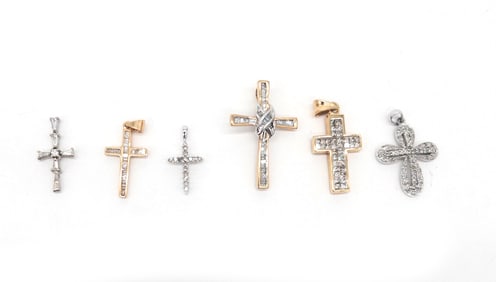 Six (6) 10/14k Yellow and White Gold Cross Pendants