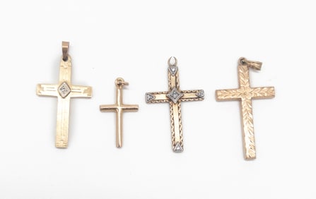 Four (4) 14k Yellow Gold Cross Pendants