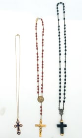 Three (3) Gold Rosary / Cross Necklaces