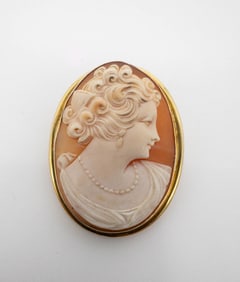 14k gold shell cameo brooch/pendant