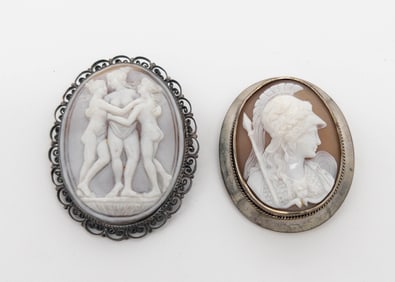 2 shell cameos, Athena and the Three Graces