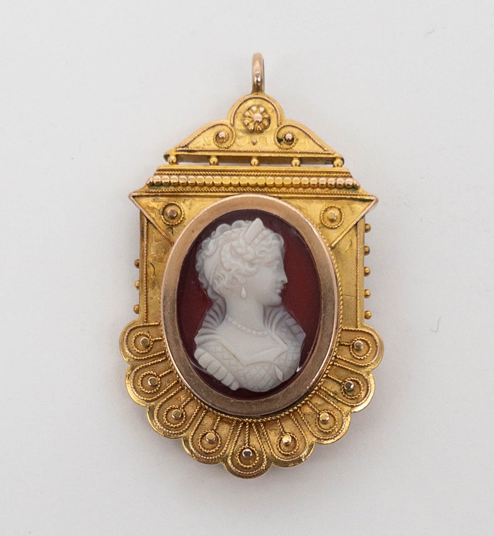 14k gold hard stone cameo brooch/pendant (1 of 2)