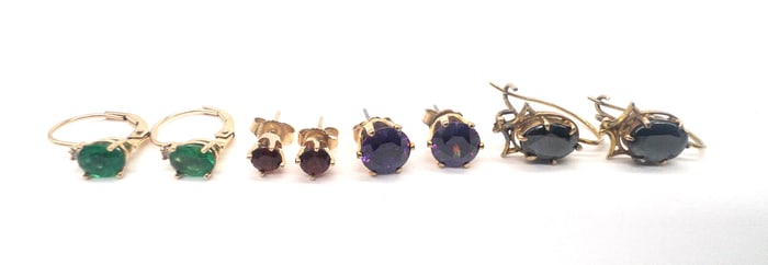 Four (4) 14k Gold & Colored Stone Earrings
