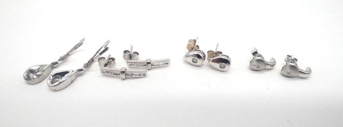 Four (4) 14k White Gold & Diamond Earrings