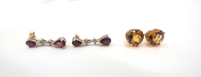 Two (2) Pairs of 14k Gold Earrings, Citrine / Garnet