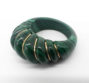 Modern Ridged Malachite & 14k Gold Wire Ring