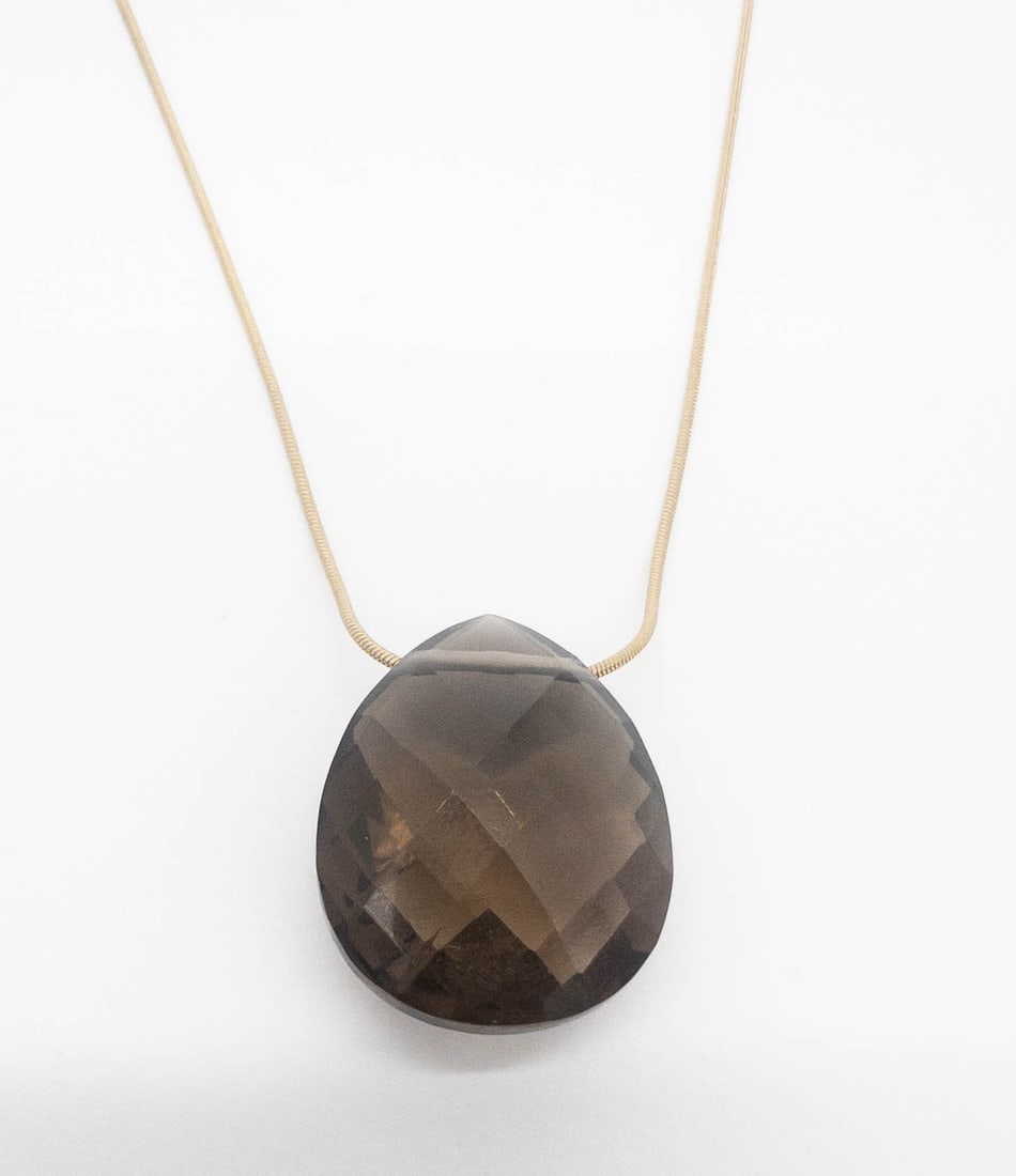 14k Italy Gold Chain Necklace & Smoky Topaz Pendant (1 of 3)