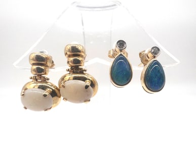 Two (2) Pairs of 14k Gold & Opal Earrings