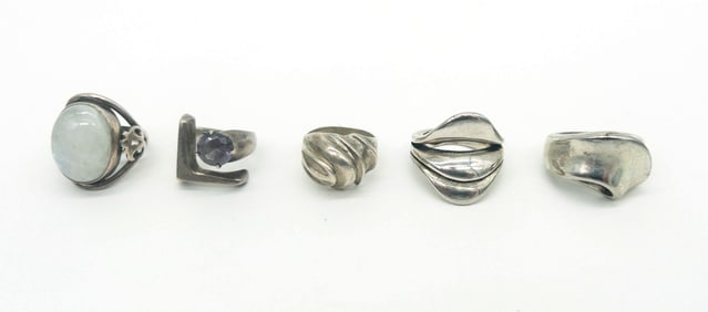 Group of 5 Modern Sterling Silver Rings