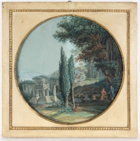 19th C. Roman Motif Double Sided Gouache Watercolor