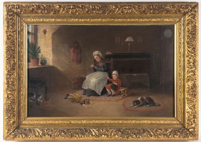 A. Hart, Continental Interior Scene, Oil on Canvas