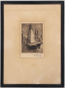 "Gloucester Fishing Boats" by Joe Knowles, Dry Point Etching