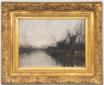 Charles P. Gruppe, Dutch Canal Scene O/C Painting