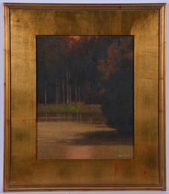 Mark English, "Fishing Pond," oil on board