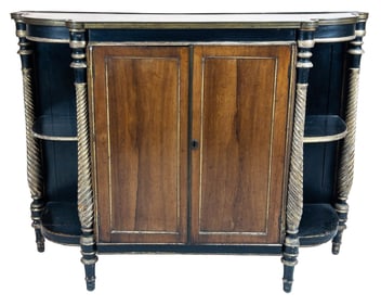 Napoleon Style Ebonized Demi-lune Cabinet with parcel gilt