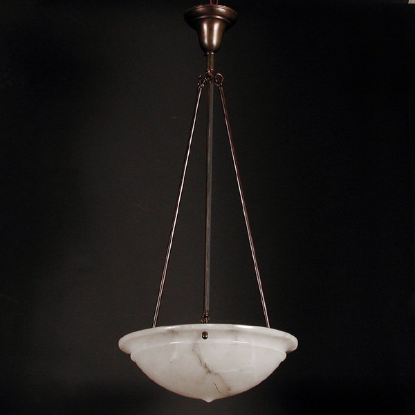 Alabaster Inverted Bowl Chandelier: Alabaster Inverted Bowl Chandelier, with brass fixture, 37"h x 15"d, good condition.