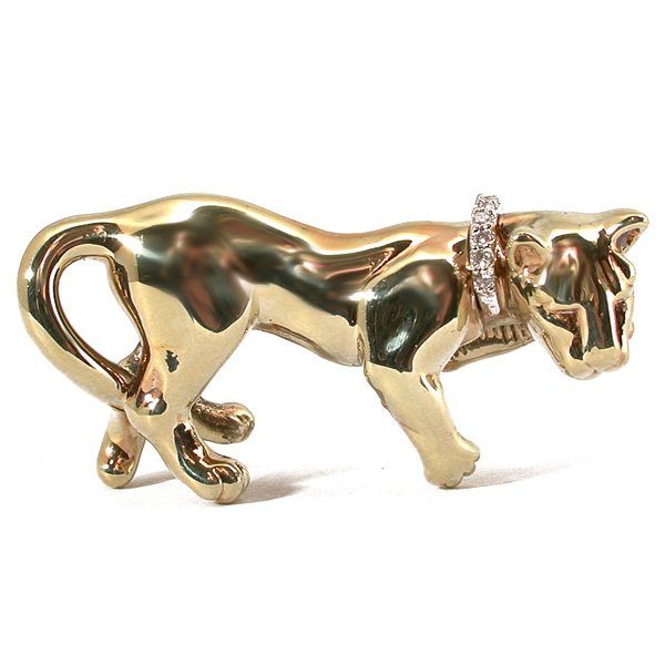 14K Gold & Diamond Panther Pendant: 14k yellow gold, stylized panther slide pendant with diamond collar, 1 3/4" in length.