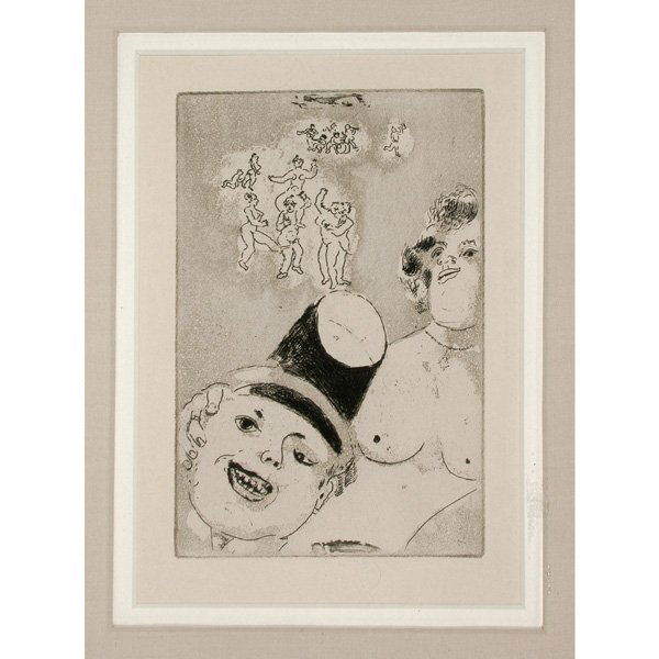 Marc Chagall (1887-1985), Etching: Marc Chagall (1887-1985), The Seven Deadly Sins, etching, 6 1/2" x 4 1/2" sight view, labeled on back, 103/300 published by Simon Kra Paris 1926, good original conditon.