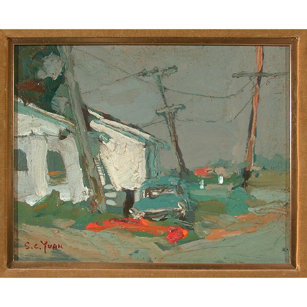 Si Chen Yuan (Californian, 1911-1974) Oil Painting: Si Chen Yuan (Californian, 1911-1974), After The Storm, oil on masonite, signed lower left "S.C. Yuan" , 8" x 10" plus frame, very good original condition.