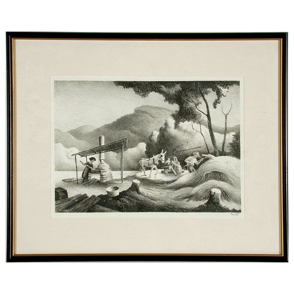 Thomas Hart Benton (1889-1975) "Sorghum Mill": Thomas Hart Benton (1889-1975) "Sorghum Mill" lithograph, pencil signed "Benton" lower right, image size 9 1/2" x 13 3/4" plus mat & frame, very good condition.