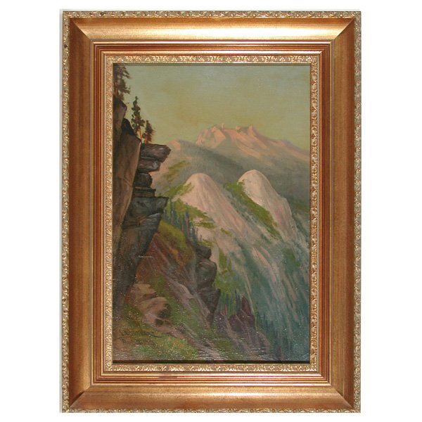 James Everett Stuart(1852-1941), Yosemite: James Everett Stuart(American, 1852-1941), "Yosemite Landscape (Basket Dome Mt. Hoffman), oil on canvas, signed, dated 1918 and numbered 2513 lower left, signed "No. 2513 18 x 12- $500- Original sketc
