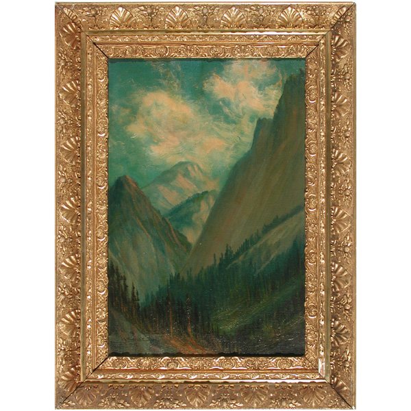James Everett Stuart(1852-1941), Oil Painting: James Everett Stuart(American, 1852-1941), " Mt Clark" oil on canvas, signed, dated and numbered lower left " Sept 9, 1918 ,2558", "Mt.Clark, Panorama Rock, Grizzly Peak, Glacier Point, Overhanging ro