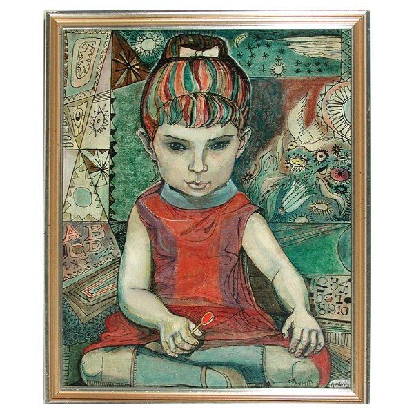 Irving Amen (AMERICAN, 1918), Oil Painting: Irving Amen (AMERICAN, 1918), Young Girl with Lollipop, oil on canvas, signed "Amen 67" lower right, 20" x 16" plus frame, very good original condition.